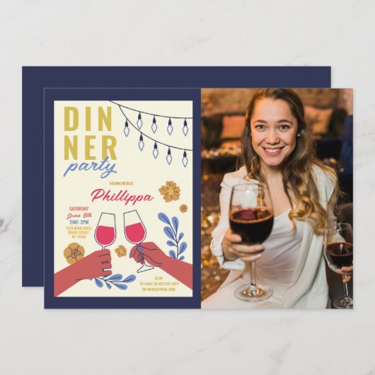 Abendessen Party Freunde Geburtstag Weinverkostung Einladung (Vorne/Hinten)