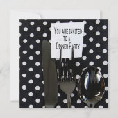 Abendessen Party laden zu schwarzen Silberwaren ei Einladung (Vorderseite)