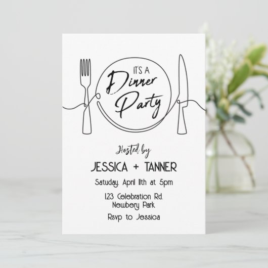 Abendessen, Party, Minimalistisches Party, Abendes Einladung (Stehend Vorderseite)