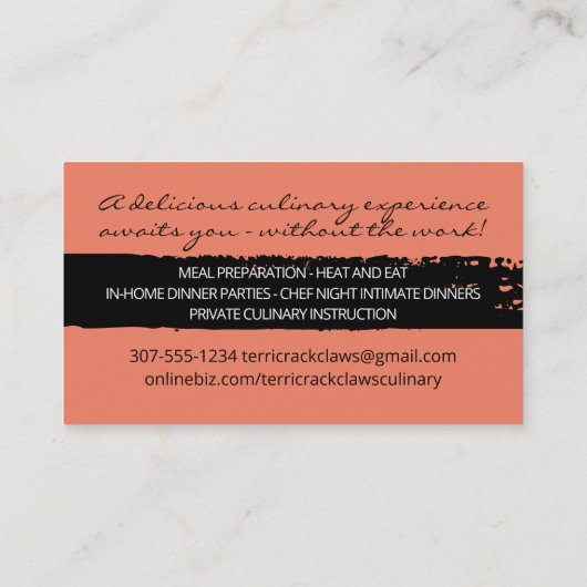 Abendessen Party Personal Koch Kochkurs Catering Visitenkarte (Rückseite)