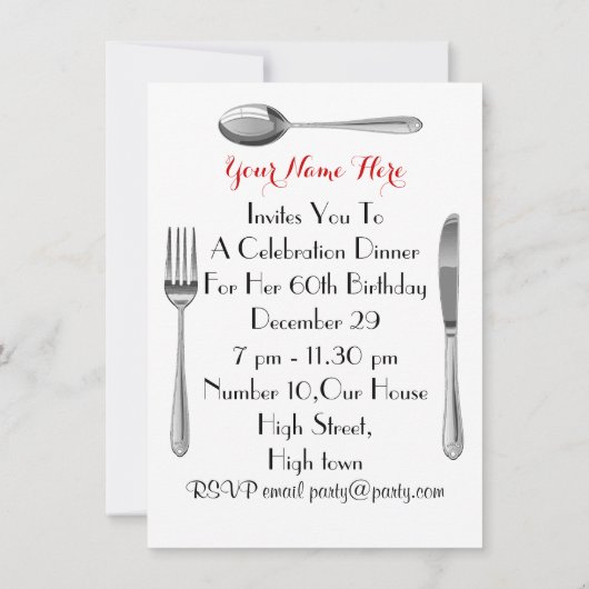 Abendessen Party Spaß Koch informell Einladung (Rückseite)