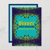 Abendessen Party Vorlage Blaue gelbe Einladung (Vorne/Hinten)