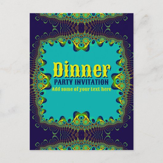 Abendessen Party Vorlage Blaue gelbe Einladung (Vorderseite)