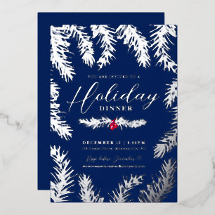 Abendessen Rote Beere Weihnachten Blau Folien Feiertagskarte