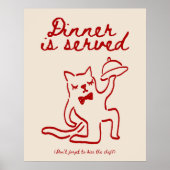 Abendessen serviert Rot & Beige Minimal Katzenpost Poster (Vorne)