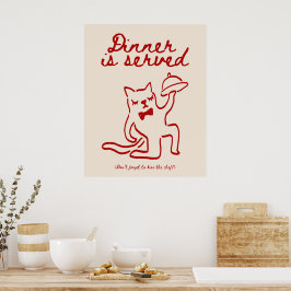 Abendessen serviert Rot & Beige Minimal Katzenpost Poster
