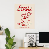 Abendessen serviert Rot & Beige Minimal Katzenpost Poster (Heimbüro)