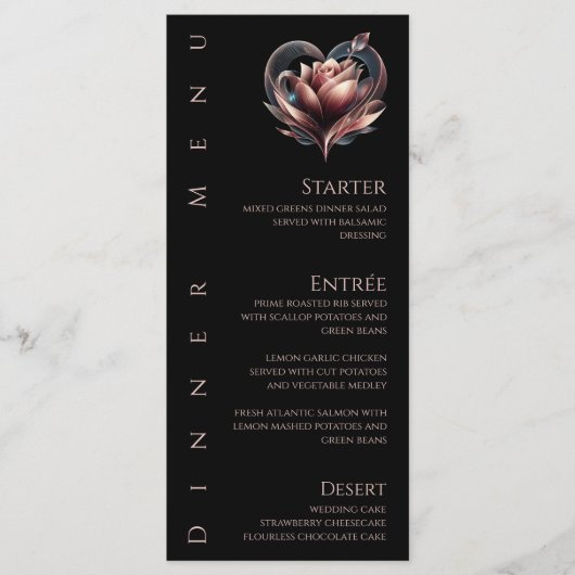 Abendessen und Bar Menu-Blush Rose mit Herz Menükarte (Vorderseite)