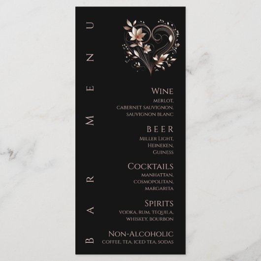 Abendessen und Bar Menu-Rose Gold Blume mit einem Menükarte (Rückseite)
