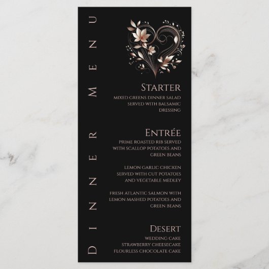 Abendessen und Bar Menu-Rose Gold Blume mit einem  Menükarte (Vorderseite)