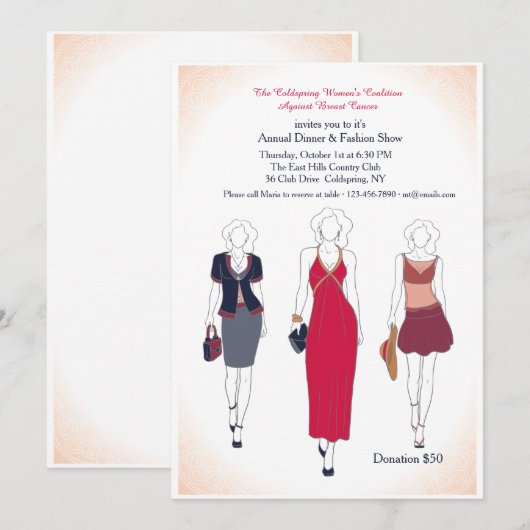 Abendessen und Mode Einladungen anzeigen (Vorne/Hinten)