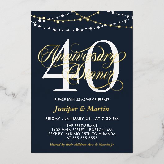 Abendessen zum 40. Hochzeitstag Folieneinladung (Vorderseite)
