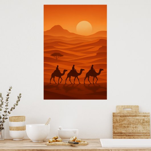 "Abendkarawane | Wüsten-Silhouette-Wandkunst Poster (Küche)