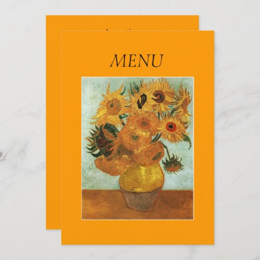 Abendkarte, Vase mit zwölf Sonnenblumen Menükarte (Vorne/Hinten)