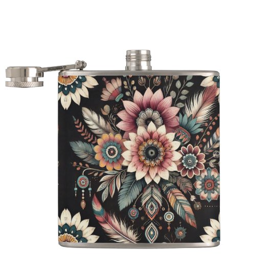 Abendliche Boho-Blüten Flachmann (Geöffnet)
