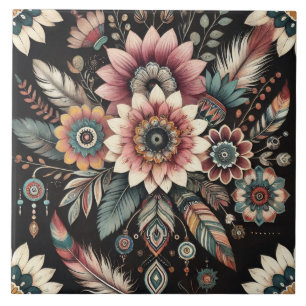 Abendliche Boho-Blüten Fliese