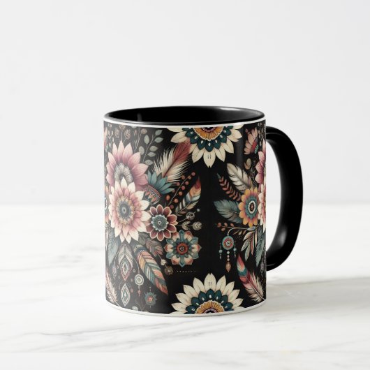 Abendliche Boho-Blüten Tasse (VorderseiteRechts)
