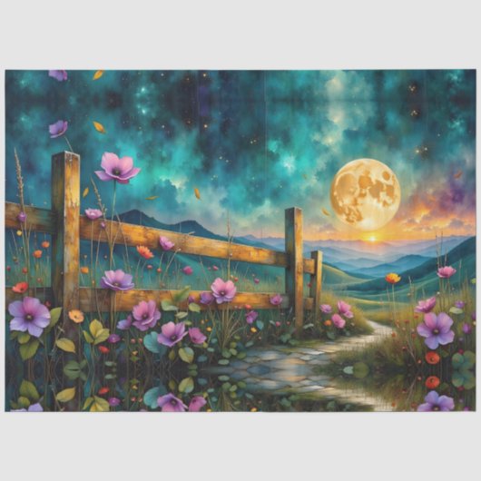 Abendliche Florale und landschaftliche Mondhelligk Seidenpapier (Vorderseite)