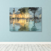 Abendliche Kirchenplatz-Regenreflexionen Leinwanddruck (Insitu (Holzboden))