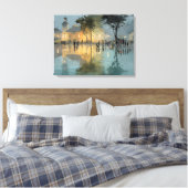 Abendliche Kirchenplatz-Regenreflexionen Leinwanddruck (Insitu (Schlafzimmer))