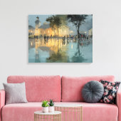Abendliche Kirchenplatz-Regenreflexionen Leinwanddruck (Insitu (Wohnzimmer))