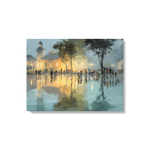Abendliche Kirchenplatz-Regenreflexionen