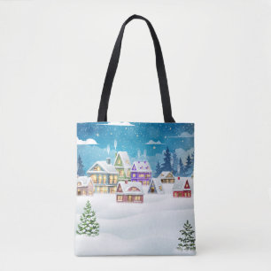 Abendliche Winterdorflandschaft mit Schnee bedeckt Tasche