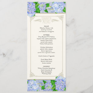 Abendmenü - Blaue Hortensien-Spitzen-Blumen-Formal Menükarte