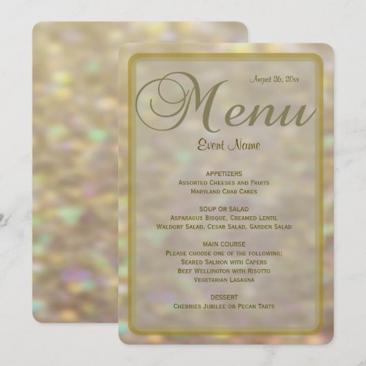 Abendmenü | Gold Bokeh Lights Menükarte (Vorne/Hinten)
