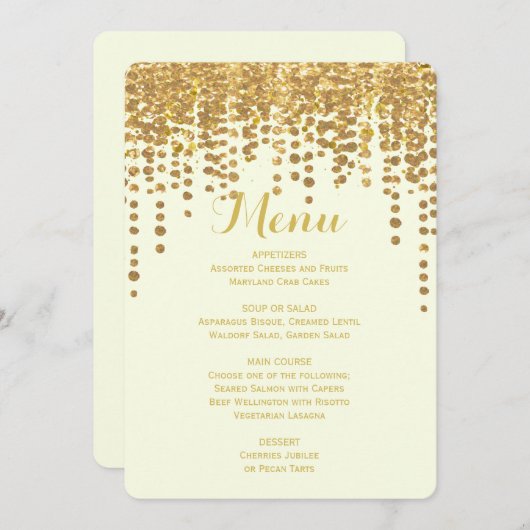 Abendmenü | Gold Confetti Menükarte (Vorne/Hinten)