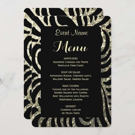 Abendmenü | Gold und Schwarz Menükarte (Vorne/Hinten)