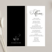 Abendmenü mit schwarzer und weißer Hochzeitskallig Menükarte