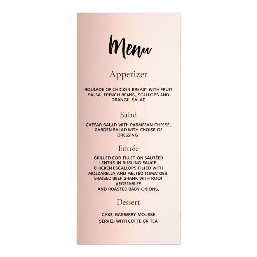 Abendmenü Rose Gold Werbekarte (Hinten)