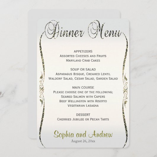 Abendmenü| Silber und Gold Menükarte (Vorne/Hinten)