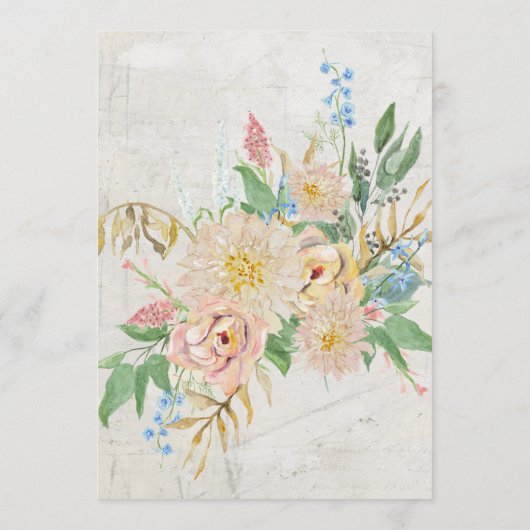 Abendmenü Sommer Wasserfarbe Blush Blumenblätter Menükarte (Rückseite)