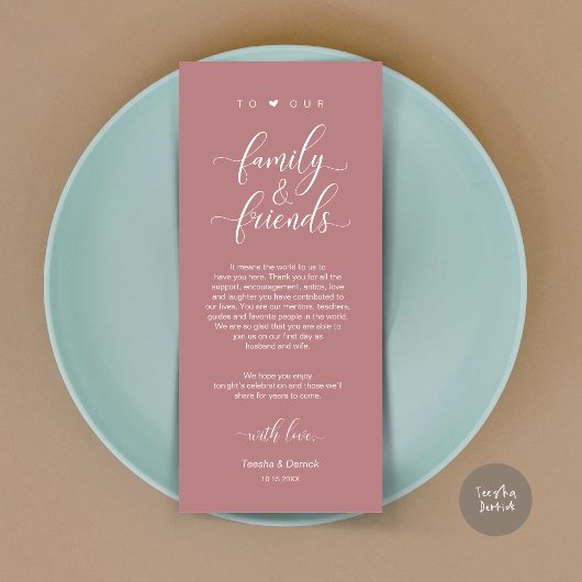 Abendplatzwand Danke, Dusty Rose Card Programm