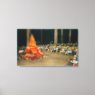 Abends-Feuer am riesigen Waldhäuschen Leinwanddruck