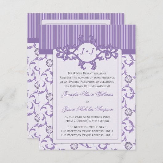 Abends-Hochzeits-Einladung im Lavendel-Muster Einladung (Vorne/Hinten)