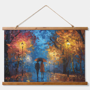 Abendspaziergang im Herbstlicht Wandteppich Mit Holzrahmen