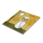 AbendStroll, wunderliches Waldweiße Eulen-Kunst Fliese (Seite)