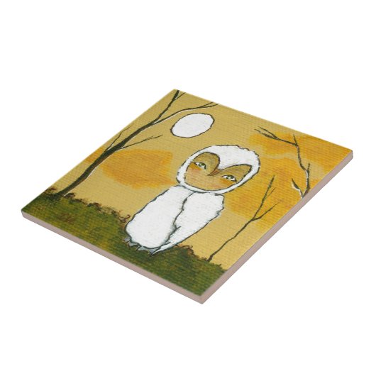 AbendStroll, wunderliches Waldweiße Eulen-Kunst Fliese (Seite)