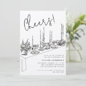 Abendtisch Cheers Zeichnend 30. Geburtstag Party Einladung (Stehend Vorderseite)