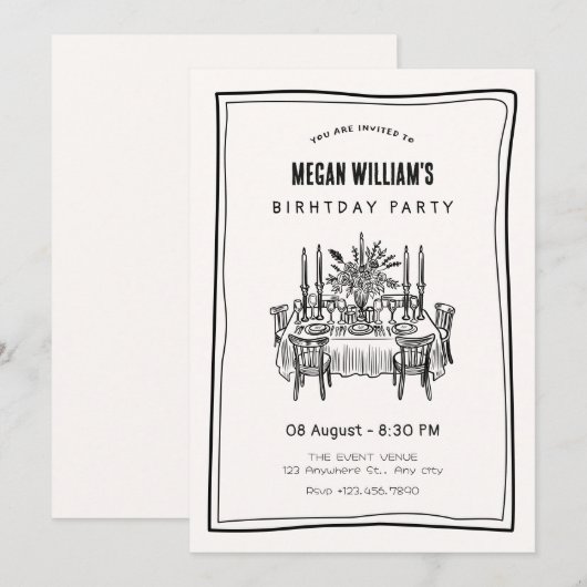 Abendtisch Geburtstag Einladung (Vorne/Hinten)