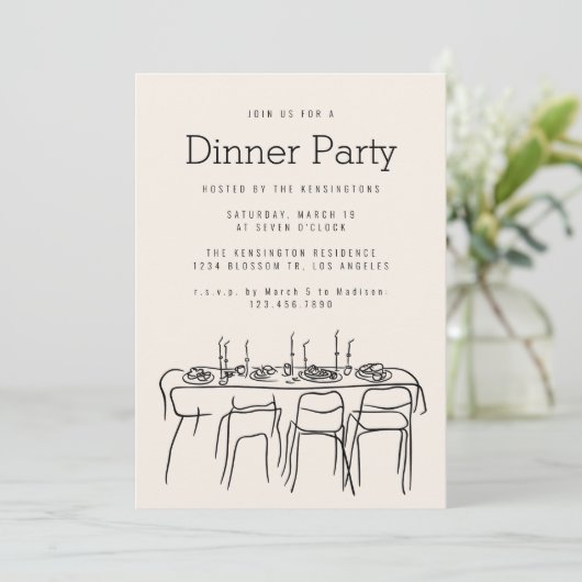 Abendtisch Party Moderne, einfache Linie Zeichnend Einladung (Stehend Vorderseite)