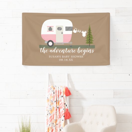 Abenteuer-Anhänger-Camper-Mädchen-Babyparty Banner (Insitu)