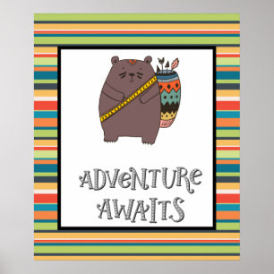Abenteuer Awaits Boho Bear Kinderzimmer Art Poster