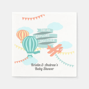 Abenteuer-Babyparty-Flugzeug und Ballon Serviette