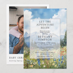 Abenteuer Beginn Berg Foto QR Code Babyparty Einladung