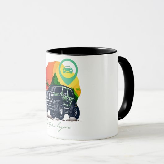 Abenteuer beginnen, im Freien Tasse (VorderseiteRechts)