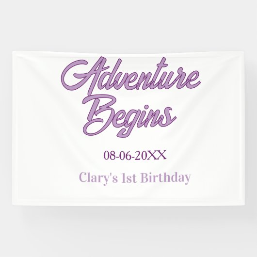 Abenteuer beginnt 1. Geburtstag Name Datum einfach Banner (Horizontal)